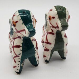 Napco 1970s Patchwork Green White Red Dog Salt and Pepper Shakers